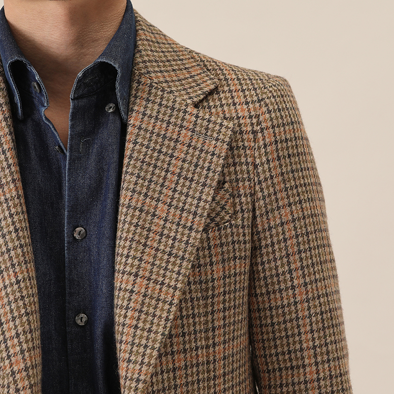 End Men's Plaid Woolen Suit Jacket Vintage Italian Winter Clothing Length Regular