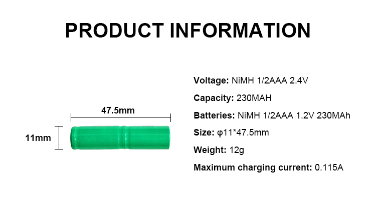 230mah 2.4v Nimh Nickel Rechargeable Battery High Cycle Battery Pack