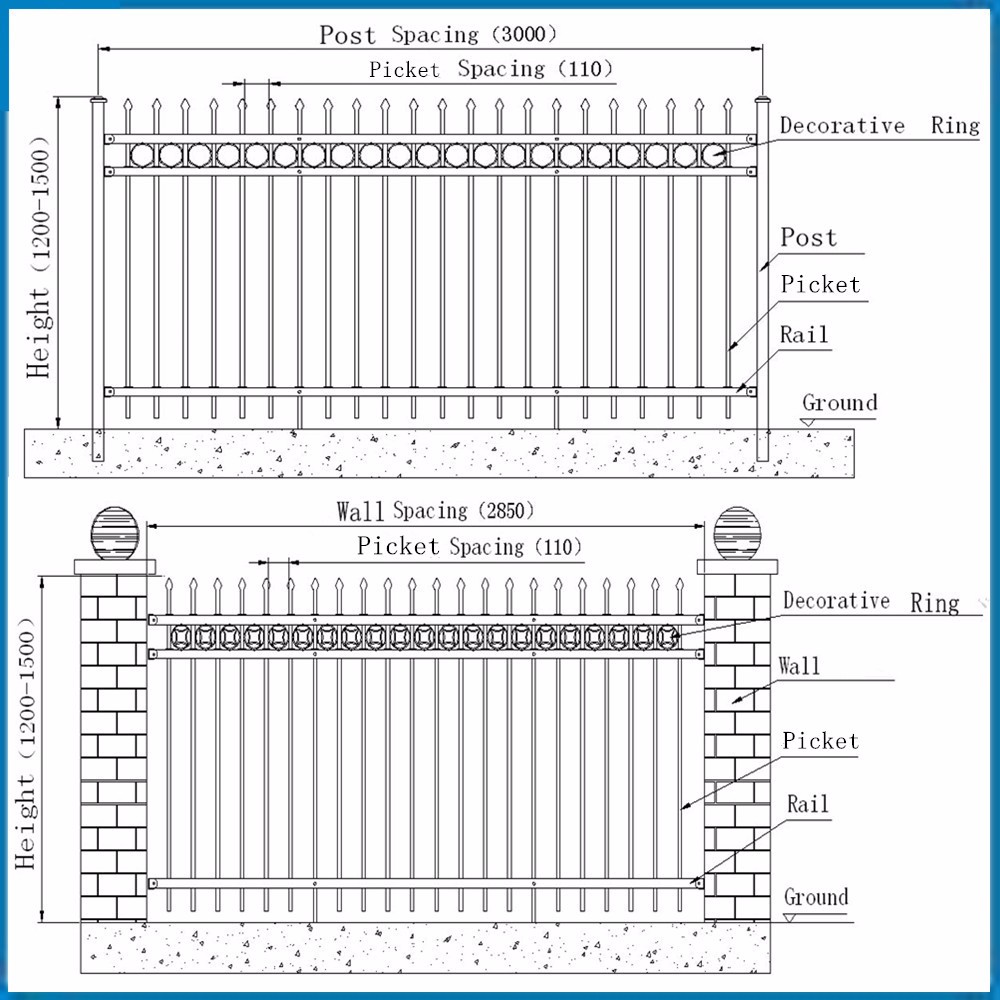 Powder Coated Galvanized Steel Tubular Ornamental Spear Top black outdoor model metal fence,Galvanized Garrison fencing