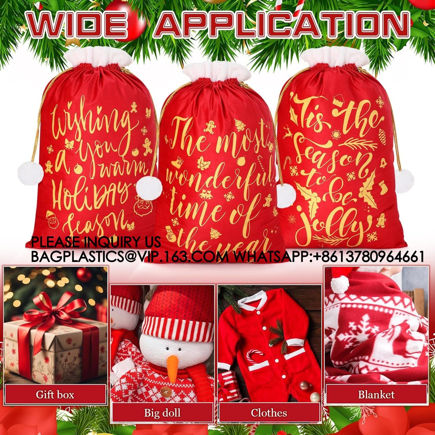 Drawstring Christmas Gift Bags Reusable Xmas Wrapping Bags Giant Christmas Sacks For Xmas Party Favors