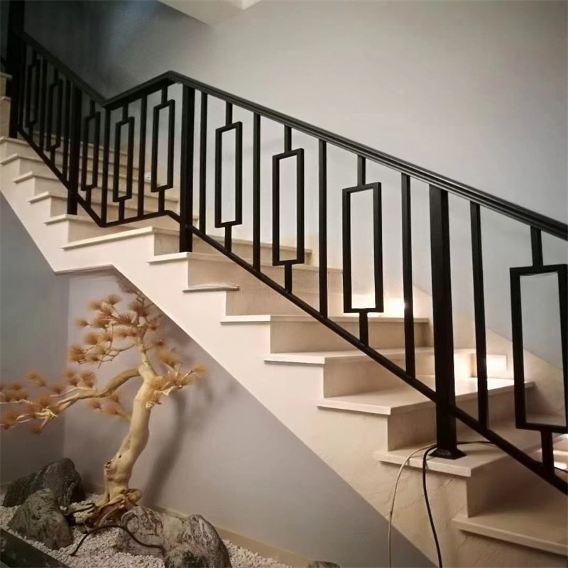 Outdoor Modern Black Metal Handrails Residential Stair Railing Balustrade Powder Coating