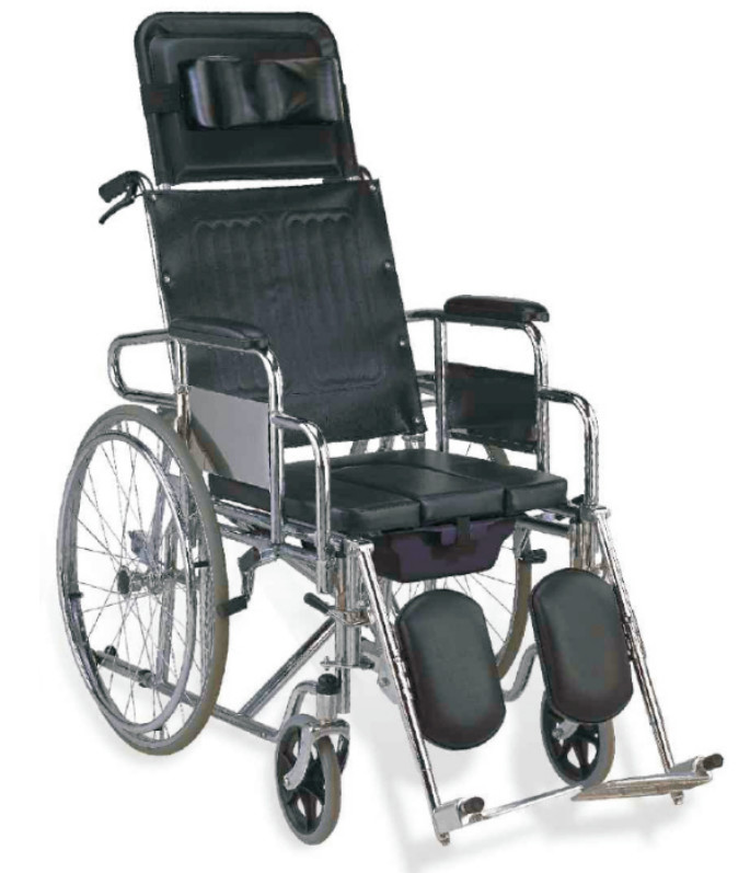 Elevating Footrest Foldable Wheelchair With Commode Adjustable Armrests