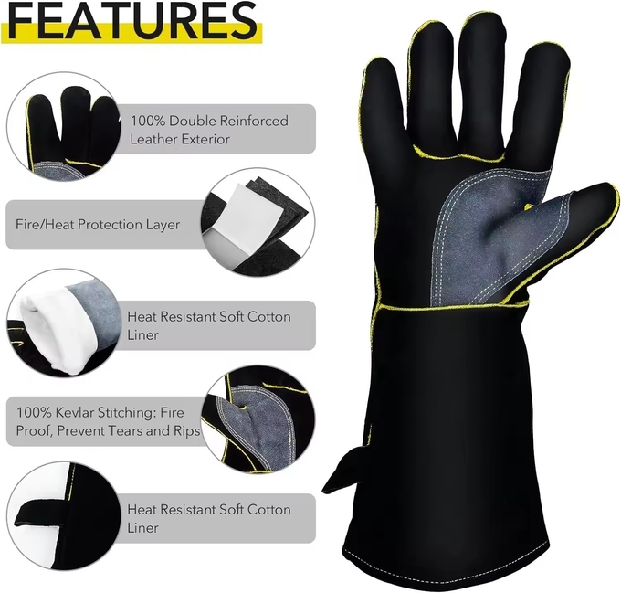 China Hot Sell 14 16 Inch Cheap Welding Glove Made Of Split Leather Oem Cowhide Leather Welding Gloves Heat Resistant 50