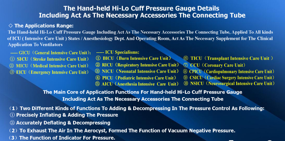 Hand Held Cuff Inflating Gauge For Endotracheal Tube 0-120cmH2O