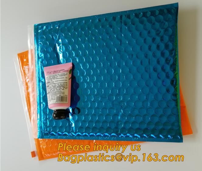 Holographic Factory Shiny gold Cosmetic bag Zipper Bubble Bag zip-lock Slider Padded Mailer metallic bubble zipper bagea