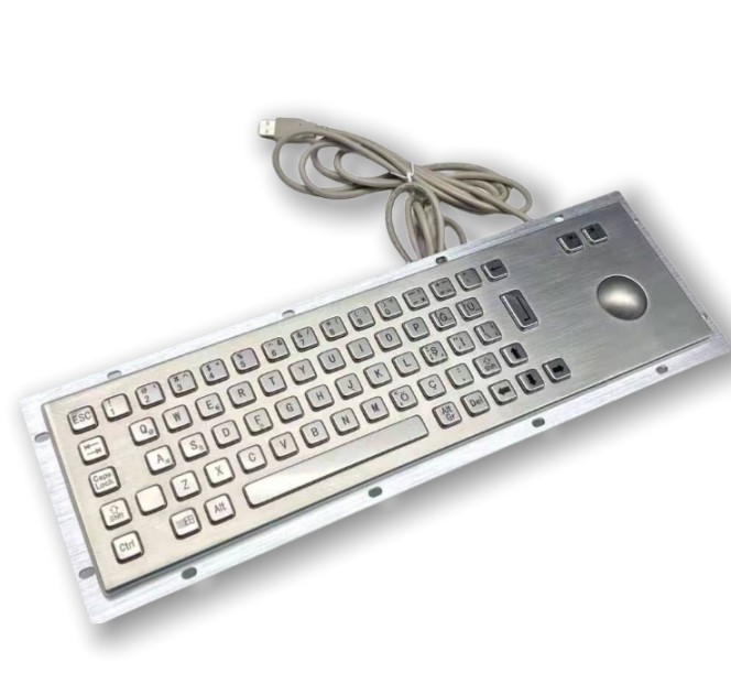 KIOSK IP65 / IK07 waterproof dustproof anti-vandalism Industrial Stainless Steel Keyboard SUS304 With 38mm Trackball Rear Panel Mounted -40℃