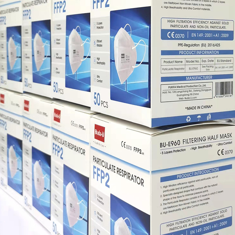 BU-E960 Disposable FFP2 Face Mask Respirator -Filtering Half Mask EU Standard , PPE-Regulation 2016/425