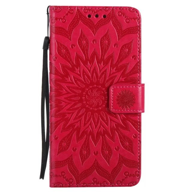 iPhone Leather Protective Folio Magnetic Kickstand Cover Mobile Phone Case with Sunflower Embossed