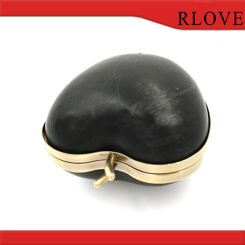2019 Fashion apple shape gold color metal box purse frame with plastic shell