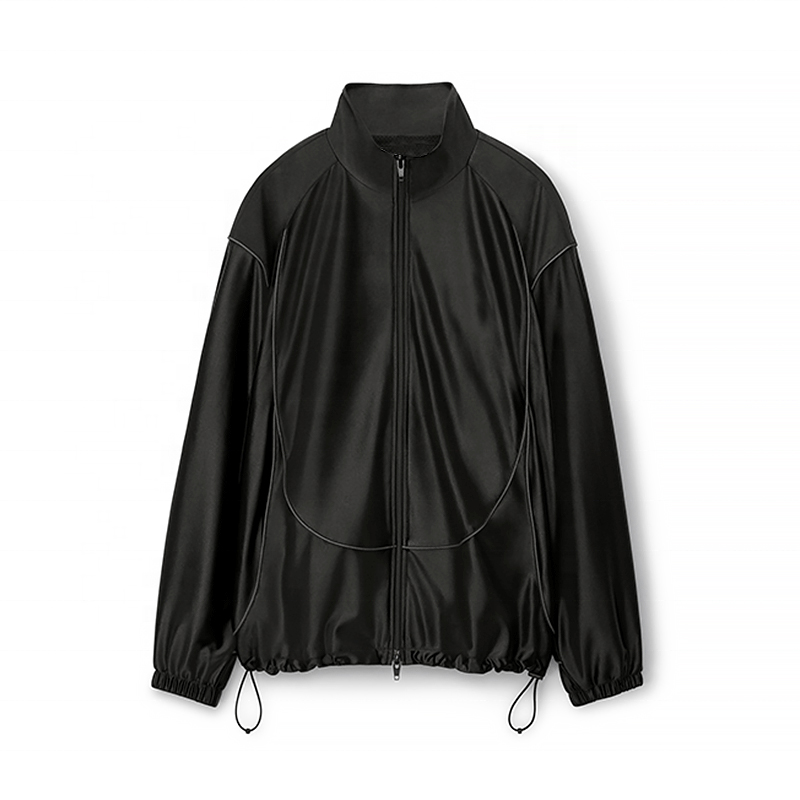 Custom Logo Heavyweght Streetwear Vintage Blank Faux Turtlenecks Leather Set Zip up Jacket Coat Sweatpants Two Piece Sets Men