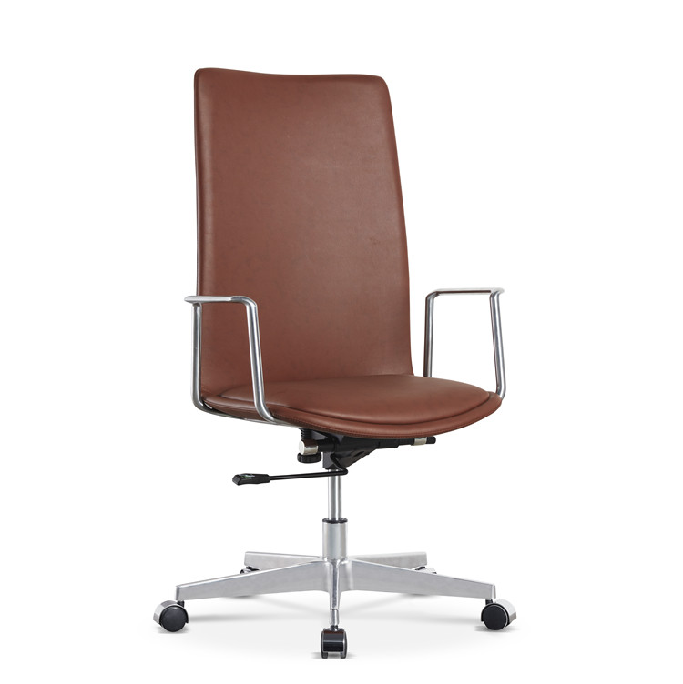 Polished Finish Classic Executive Chair Brown Leather Aluminium Armrest SGS
