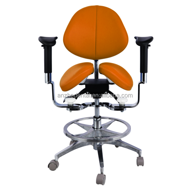 Ergonomic Split Saddle Seat Dentist Stool Luxury Micro Fiber Leather Dental Swivel Saddle Chair