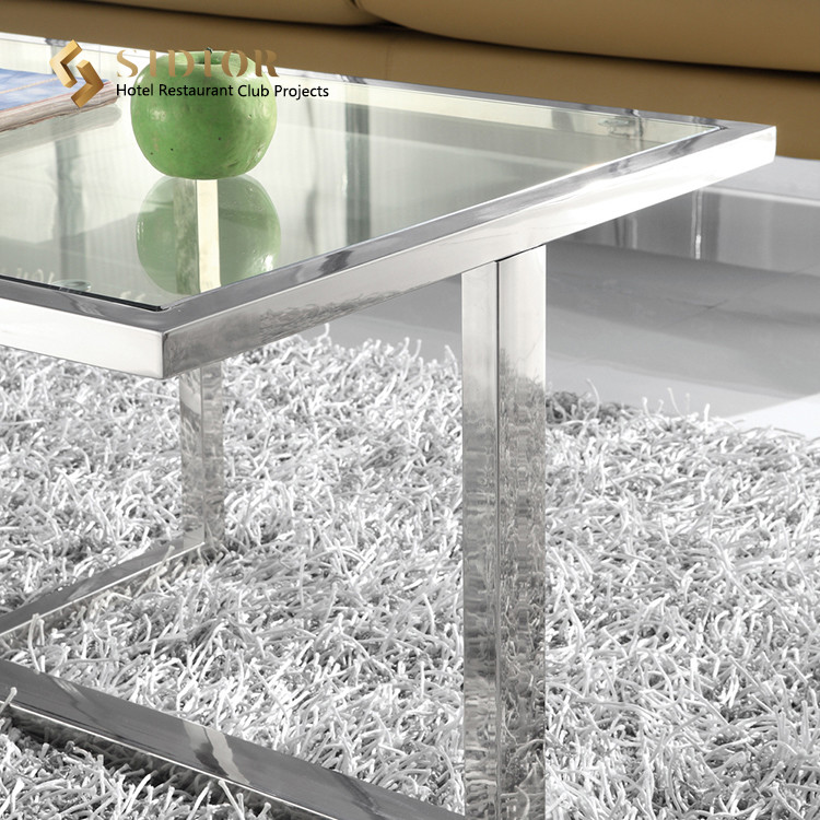Plywood Movable Coffee Table Rectangle Stainless Steel Base 45cm Height