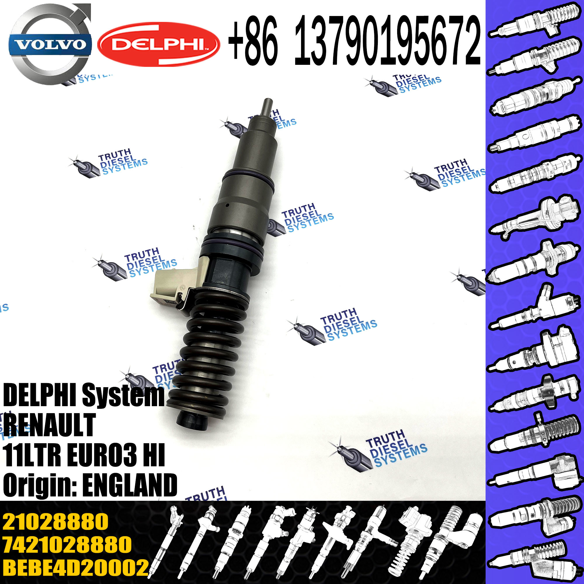 New Diesel Engine Fuel injector 20555521 5001867218 7420555521 21028880 for VOL BEBE4D MD11