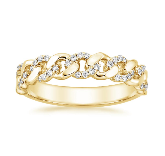 Micron Pave CZ 18K Gold Plated Stacking Chain Link 925 Sterling Silver Women's Rings