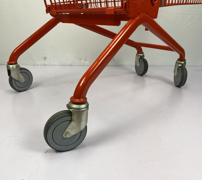 Red Spray 180L European Metal Shopping Trolley Cart With White Handle TPR Wheels