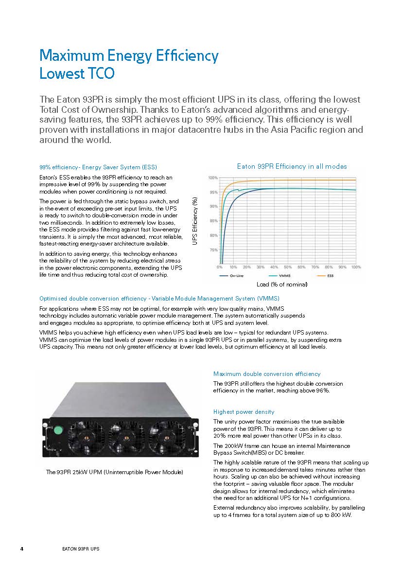 Eaton 93PR 250KVA 250kw 1200KVA 1200kw 400v Modular Online UPS with ABM Management