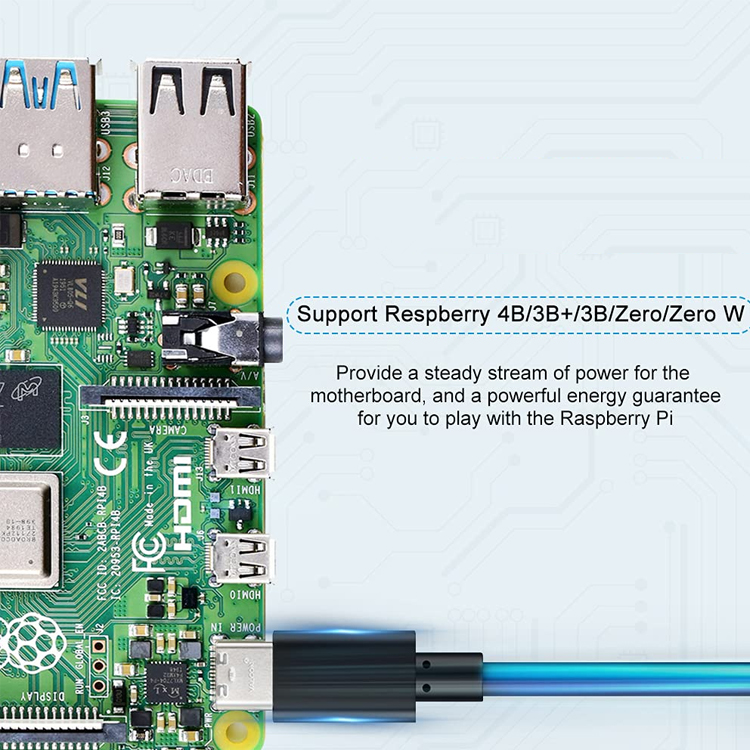 1m 5V 3A USB Type C Charger Power Cable with Switch ON OFF for Raspberry Pi