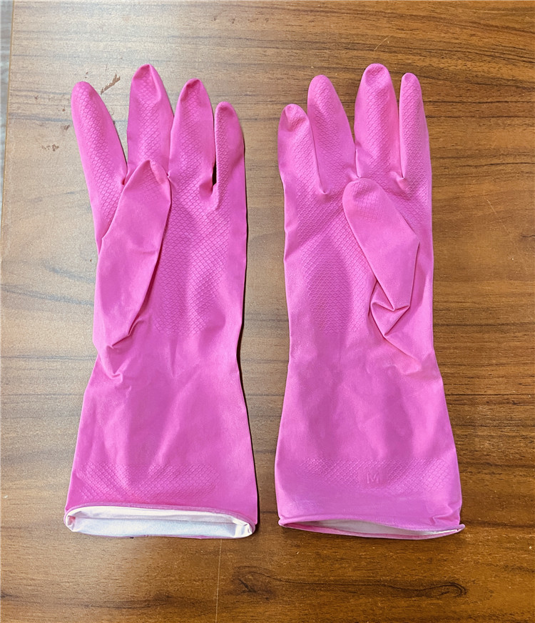 Pink Color M 35g Rubber Dishwashing Gloves Spray Flocklined