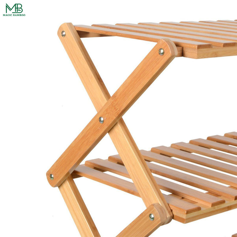 Bamboo Wood Foldable Free Installation 4 Tier Shoe Storage Shelf
