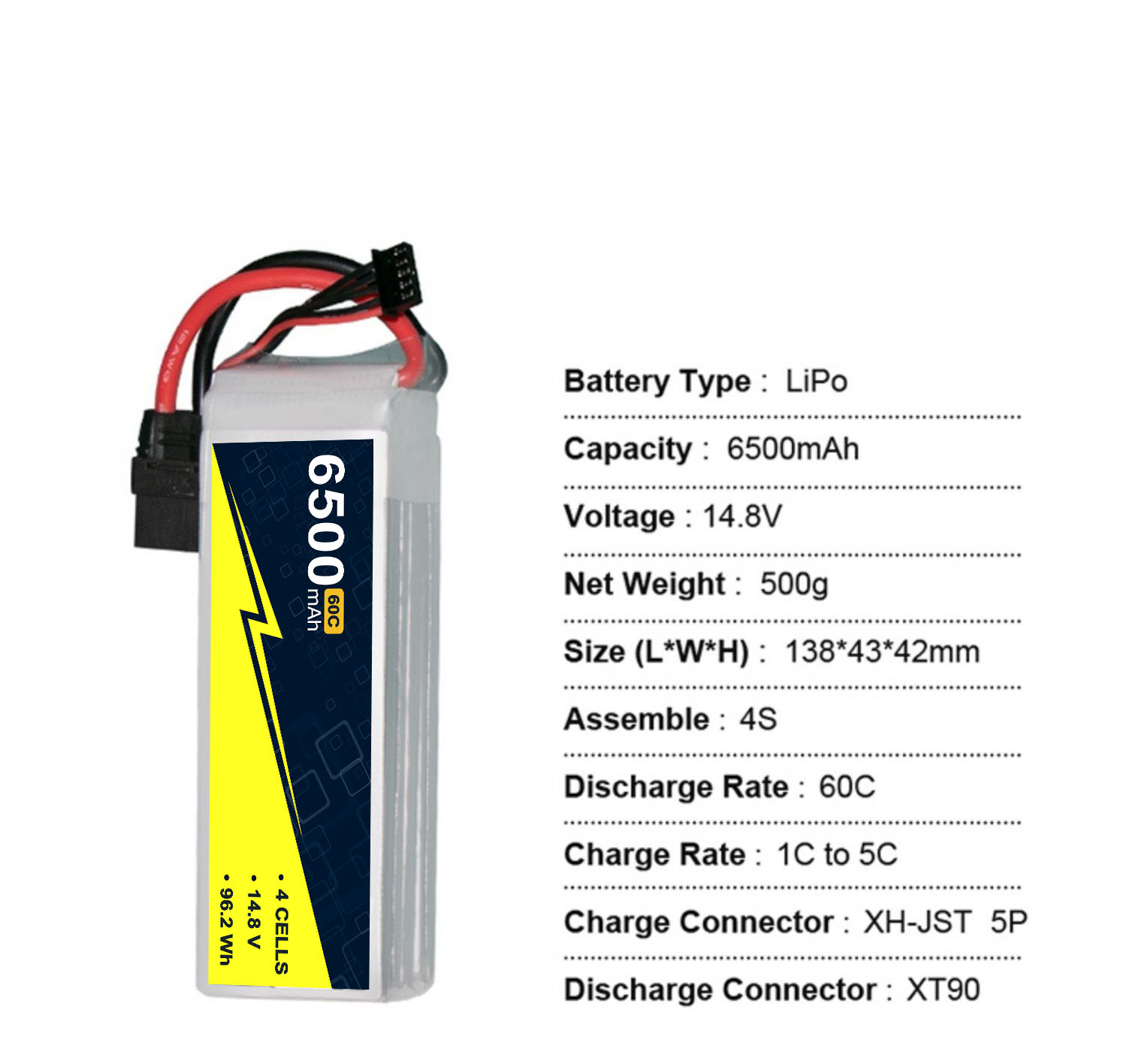 Hardcase 14.8V FPV 4s Battery 6500mah 60C /120c Rc Toys Battery