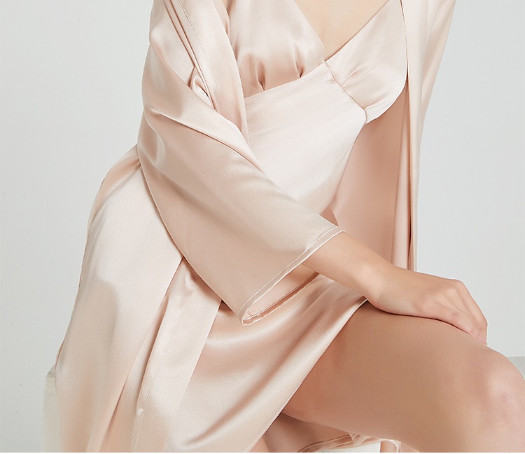 Women'S Nightwear Knitted Silk Pajamas Long Sleeve Lightweight Silk Fabric Two Pieces