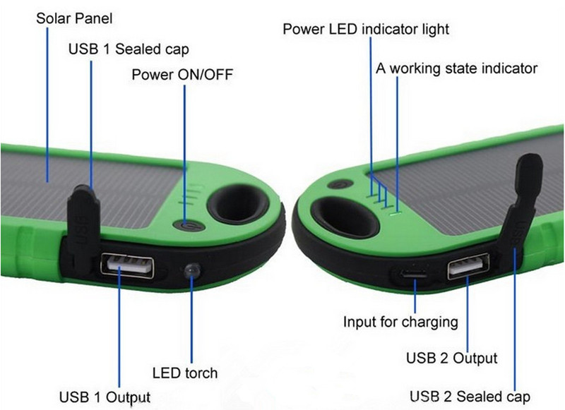 Wireless phone charger solar charger 5000mAh double USB port