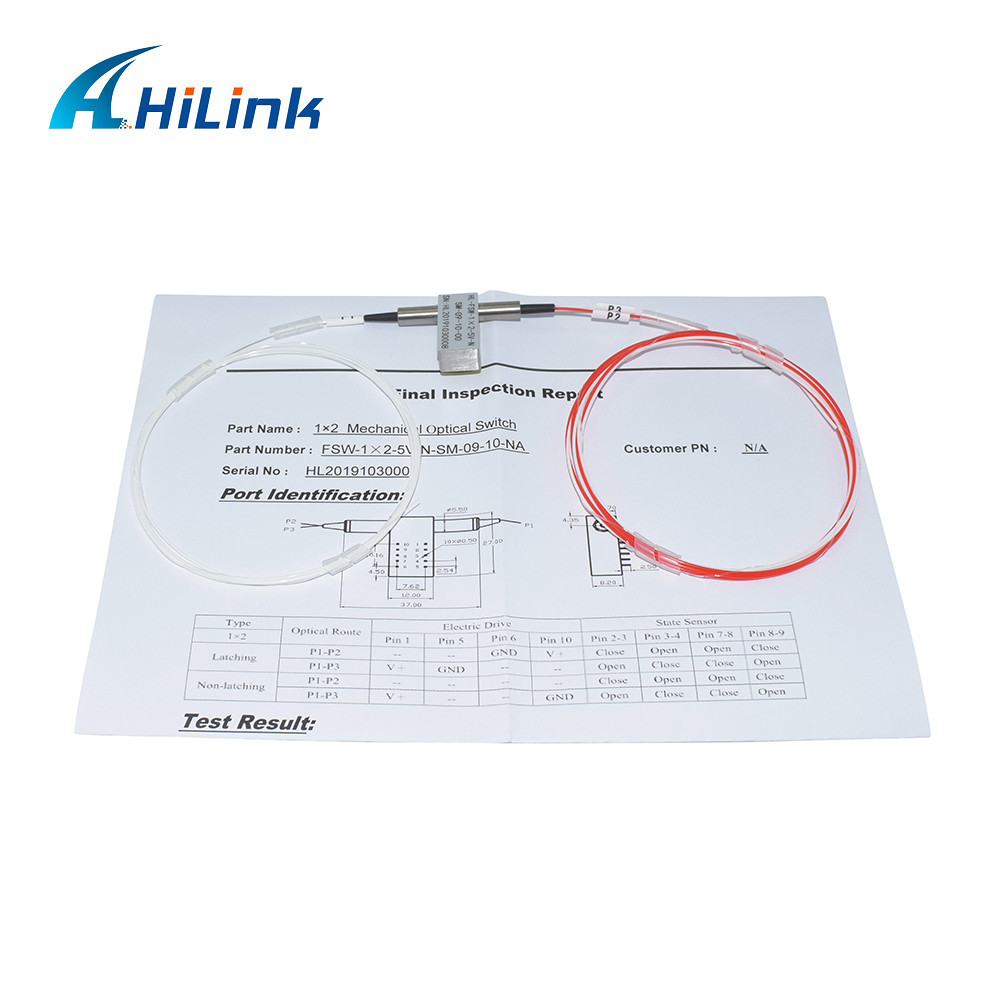 1x2 FSW Mechanical Optical Switch SM 1310nm 1550nm 900um 0.5M Non Latching Without Connector