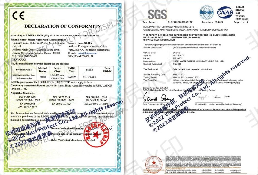 ISO13485 Disposable Dust Mask Blue Earloop Typeiir 3ply Face Mask
