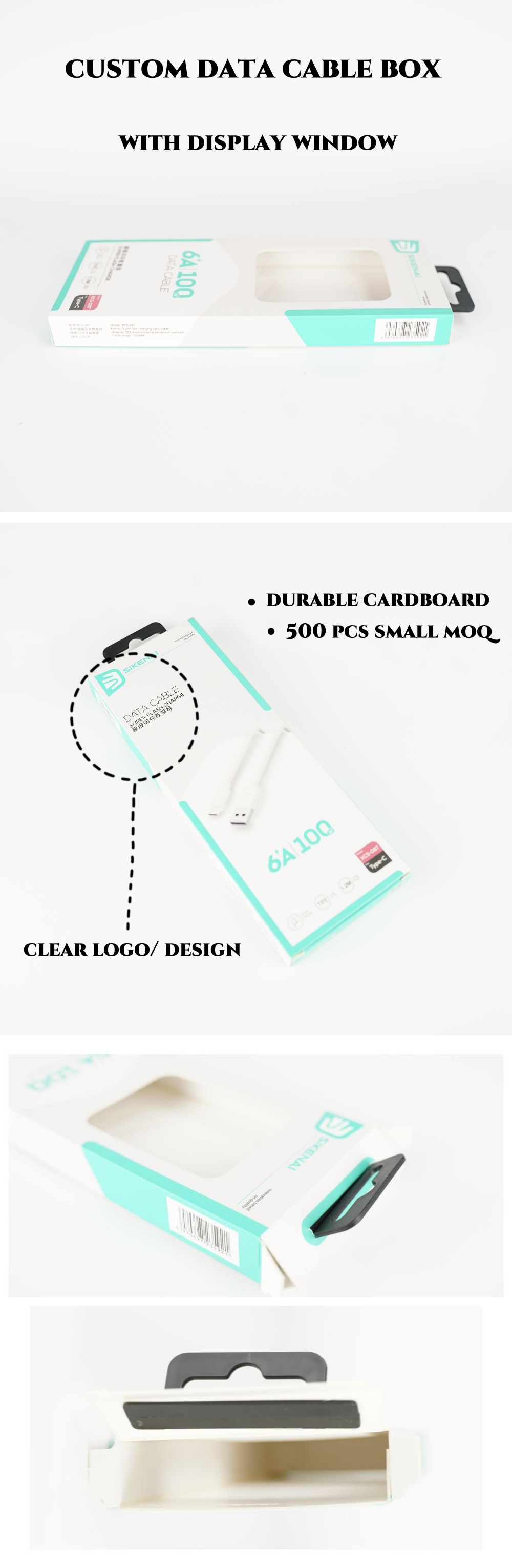 Custom Foldable Box Usb Data Cables Line Packaging Paper Box With Clear Window Film