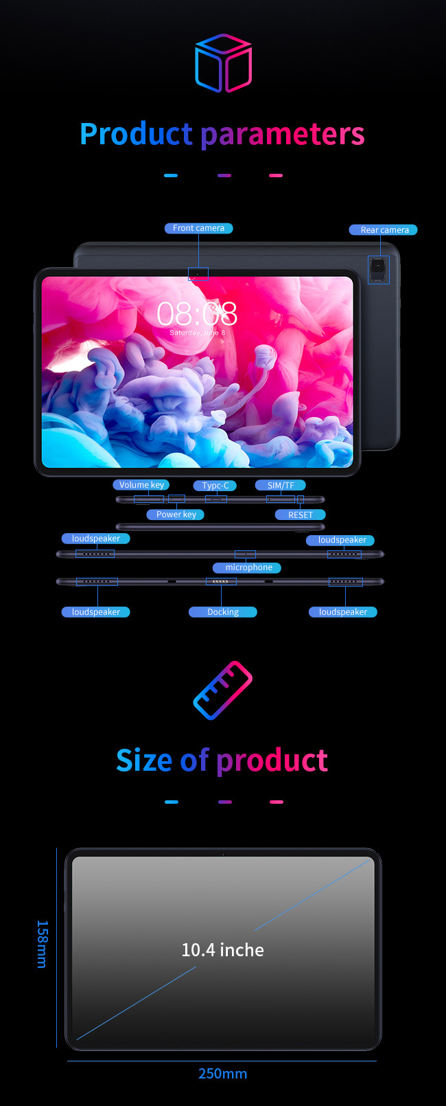 Android 10.0 3C Electronics 10.4 Inch Gesture Touch Dark Mode 4G Full Network Tablet