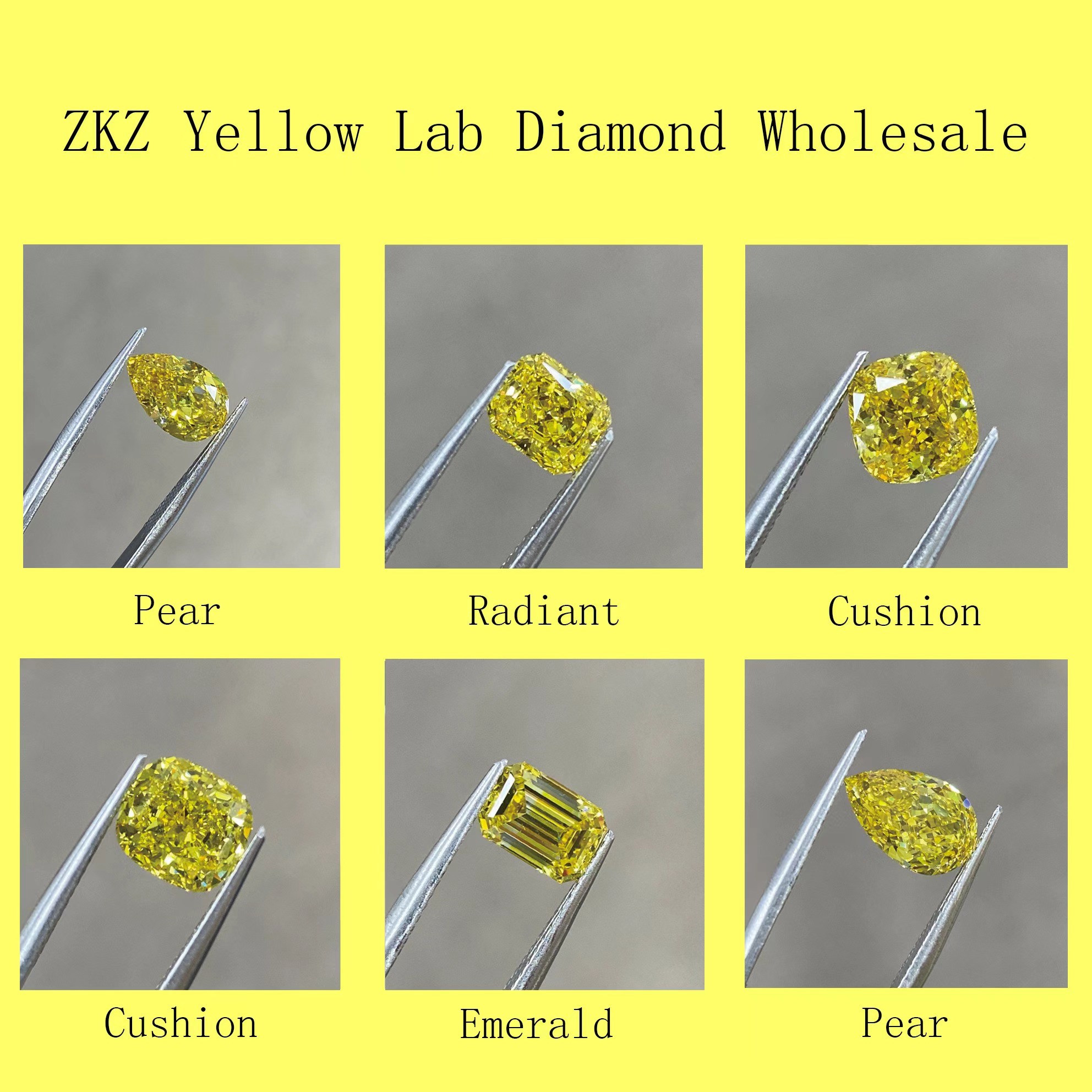 HPHT Synthetic Loose Lab Created Fancy Vivid Yellow Diamond Cushion Cut 3.51ct