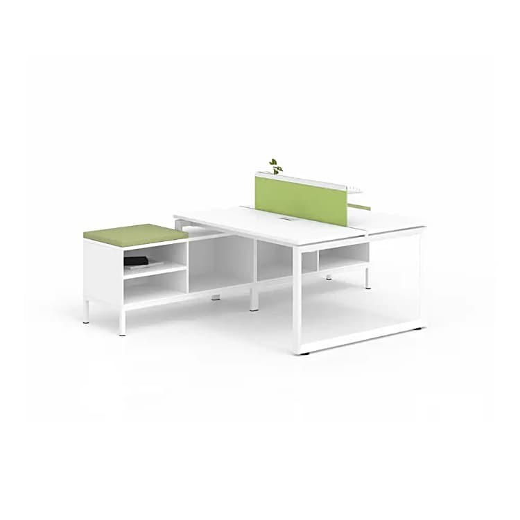 White 4 Way Wooden Office Staff Table 1600mm Pc Workstation Desk With MDF Board