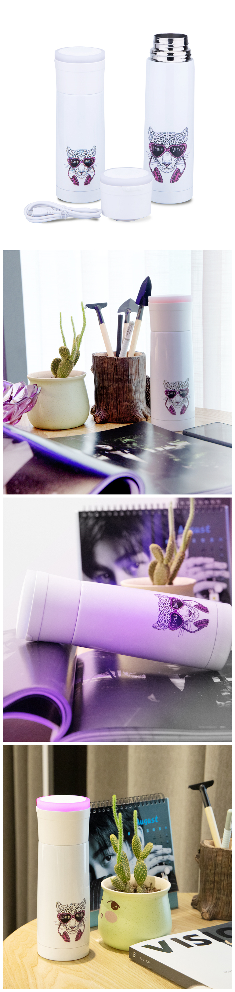 2022 Music Private Label Smart LED Bottle Speaker 500ML Stainless SteeL Vacuum Speaker Water Bottle/