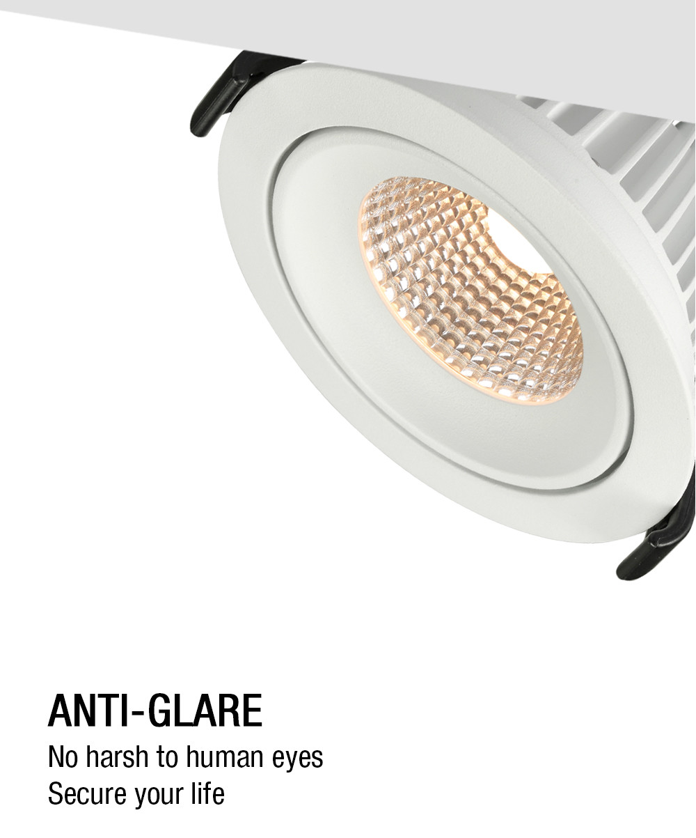 95Ra Flicker Free Recessed Adjustable Downlight Anti Glare LED Dimmable