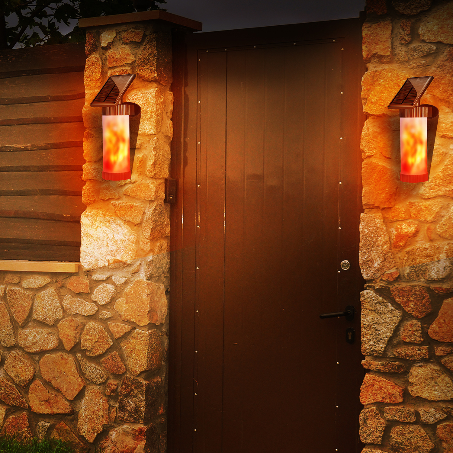 Solar Wall Lights Flickering Flames 102 LED Outdoor Decor Night Light