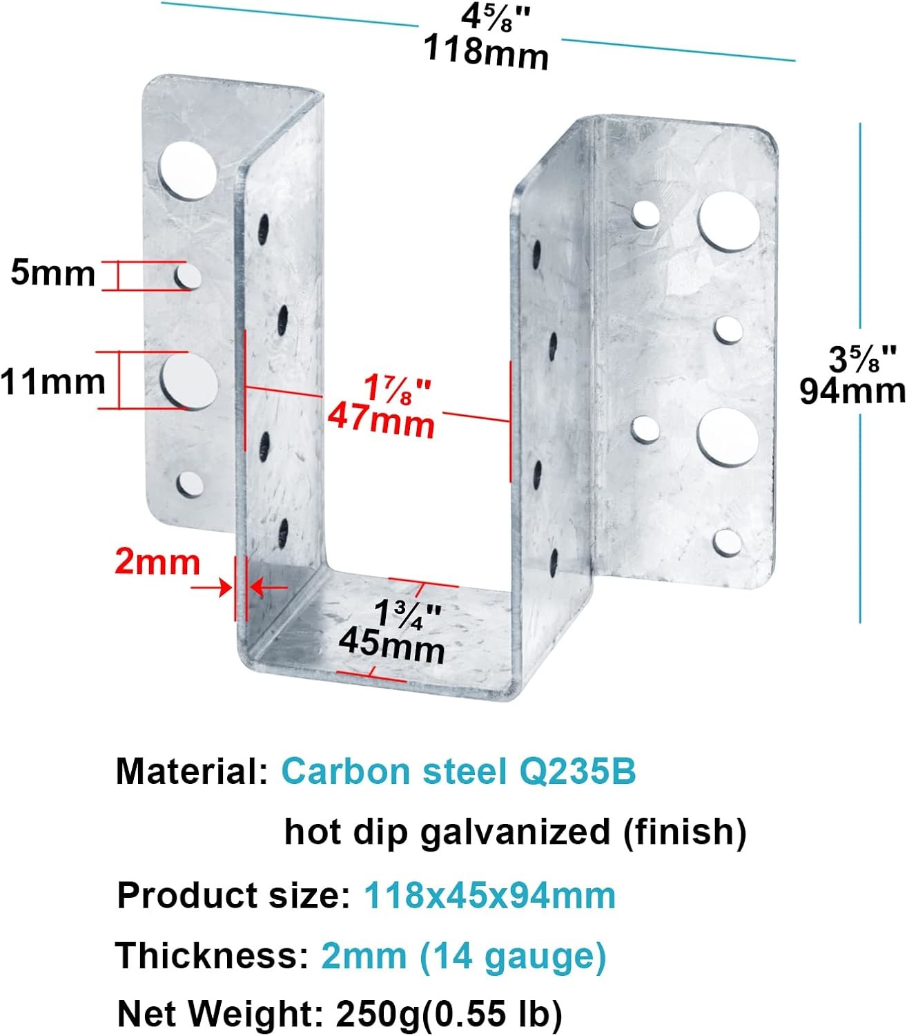 2" X 6" Joist Hanger 18 Gauge Double Shear Face Mount Joist Hangers for Wood, Floor Deck and Ceililng Joists