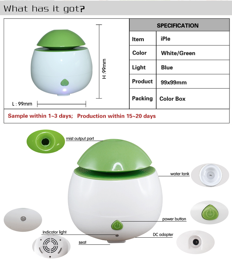 Ultrasonic 50ml Mini USB Air Humidifier With LOGO Printing