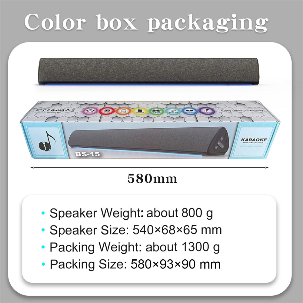 Distortion Free Bluetooth V5.0 FM Radio Soundbar 3.5mm Aux Input Soundbar