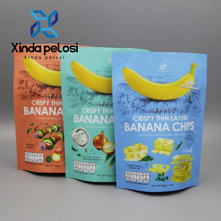 Food Plastic Zipper Top Stand Up Mylar Bags For Snack Chips Customized Packaging