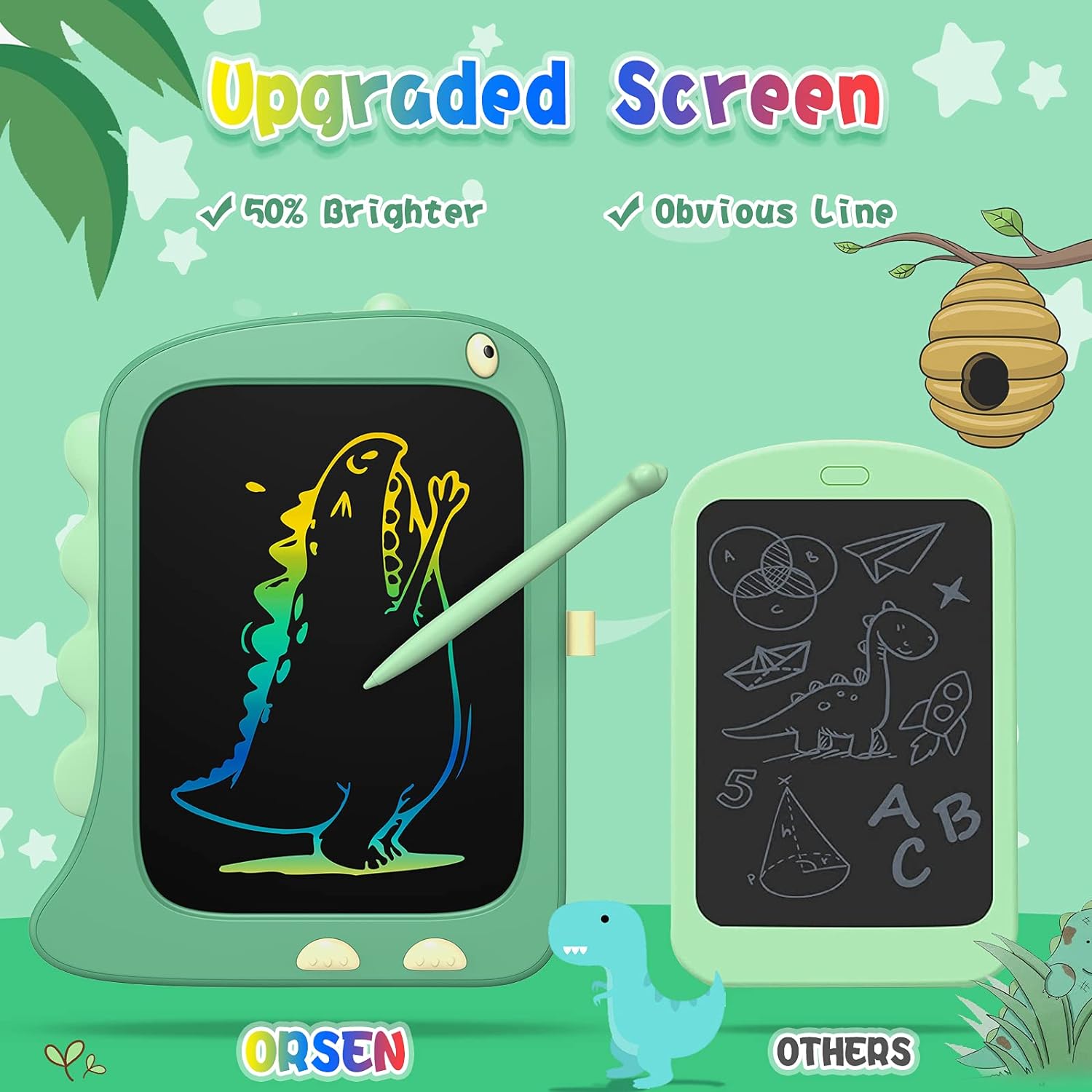 Unisex 8.5 Inch LCD Doodle Board Toy Green Dinosaur Drawing Pad for Kids 2-6 Years Old