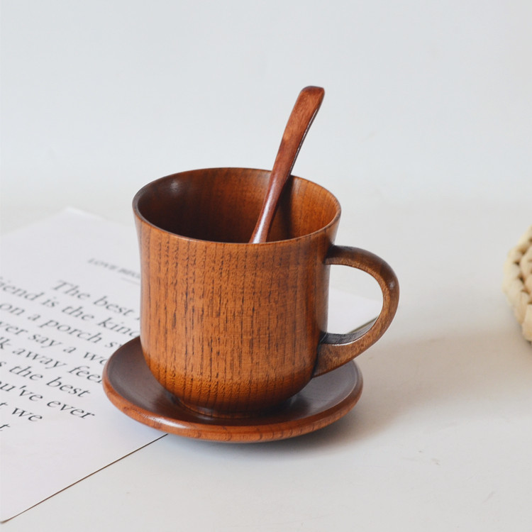 Japanese Solid Wooden Tea Cup Set Jujube Handcrafted With Handle