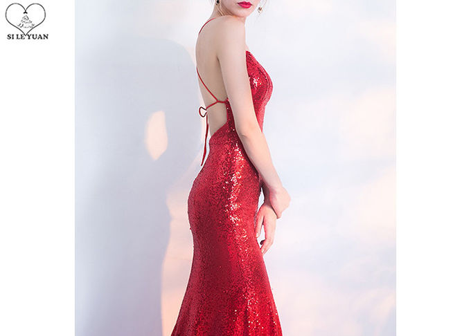 Sparkly Gold Sequin Mermaid Dress / Sexy Sling Backless Ball Gown Long Train