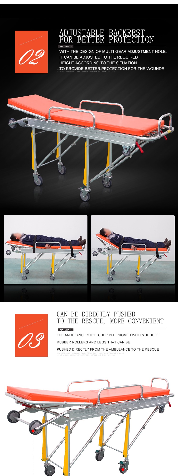Durable Ambulance Folding Stretcher Aluminum Alloy Double Fold Stretcher
