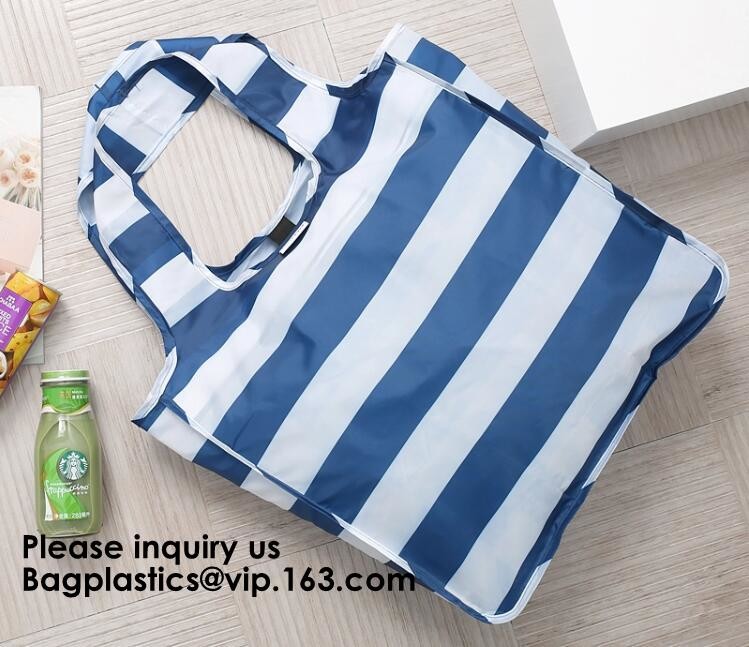 Printing Logo Polyester Handled Foldable Tote Bag With Snap Closure Foldable Bag Pocket Folding Nylon Shopping Bag