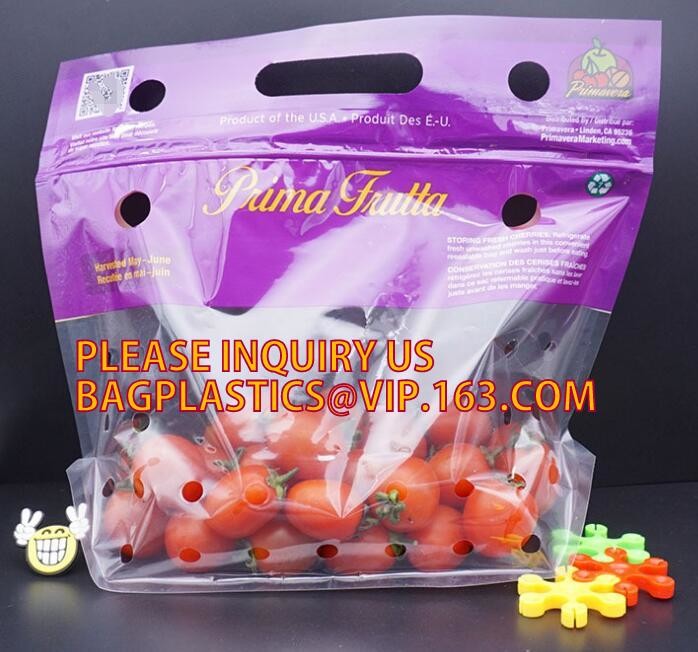Fruits packaging bag/Grapes plastic bag with ziplock, Air Holes Zip Handle Plastic Bags, bag with vent holes for Grape a