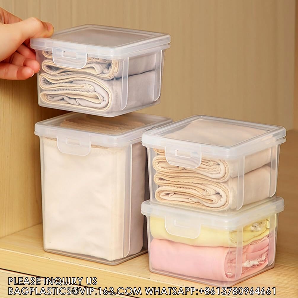 Plastic Storage Box Clear Stackable Storage Containers With Hinged Lids Small Empty Organizer Bins For Food Snacks