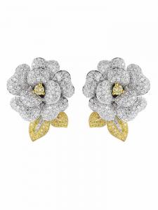 China Camellia Ear Clip Ear Ring Design 18k White Gold Diamond Earrings For Women on sale