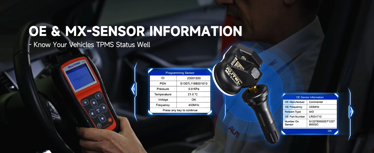 Autel MaxiTPMS TS508WF TPMS Programming Tool MX-Sensors 315 433 MHz TPMS Relearn Activate All Sensors Scan Read Clear DTCs Reset