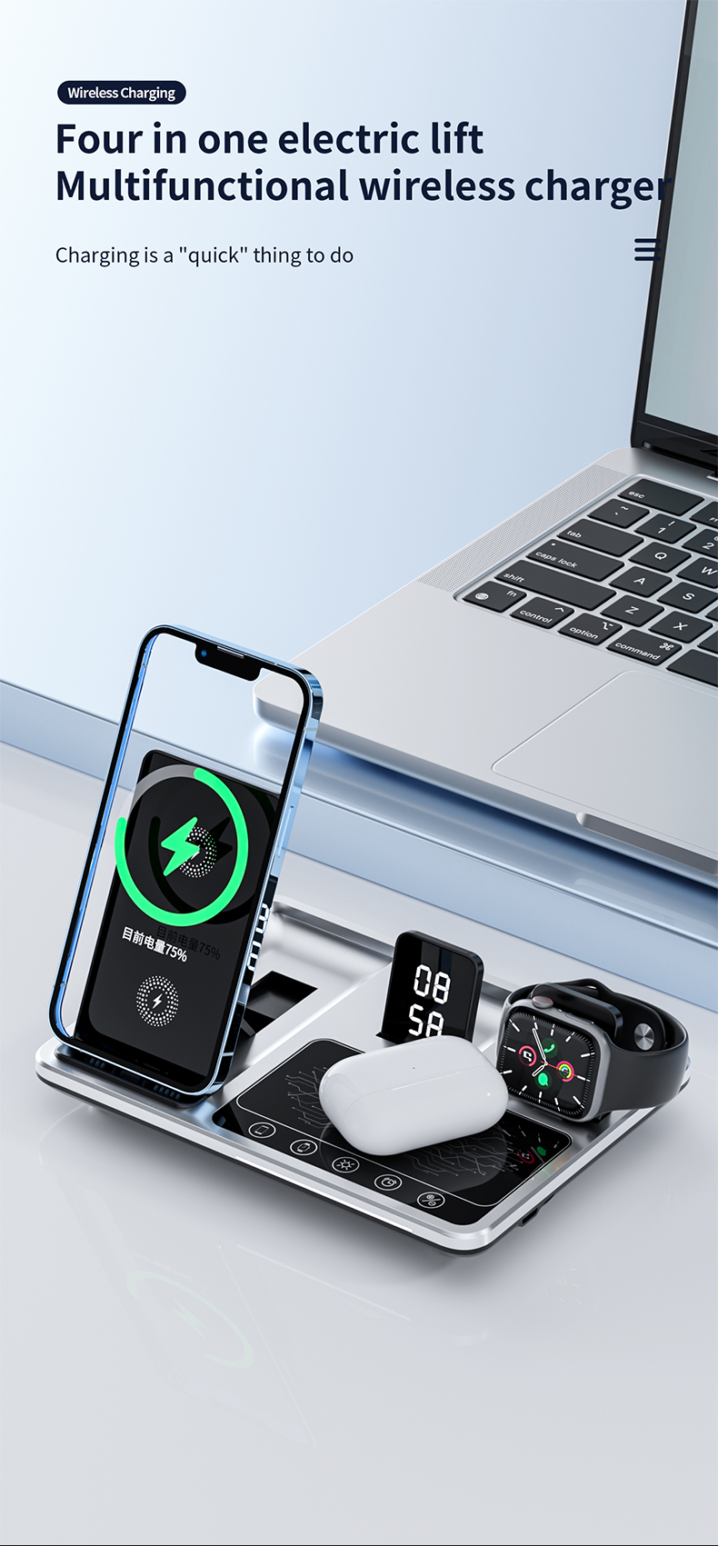 Black Fast Wireless Charger With 15W Maximum Output Power And Smart Touch Control